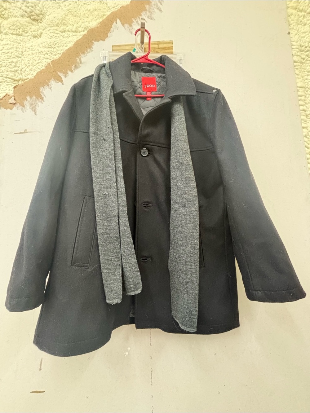 Izod wool blend pea coat jacket w/ scarf men size large - Picture 4 of 5
